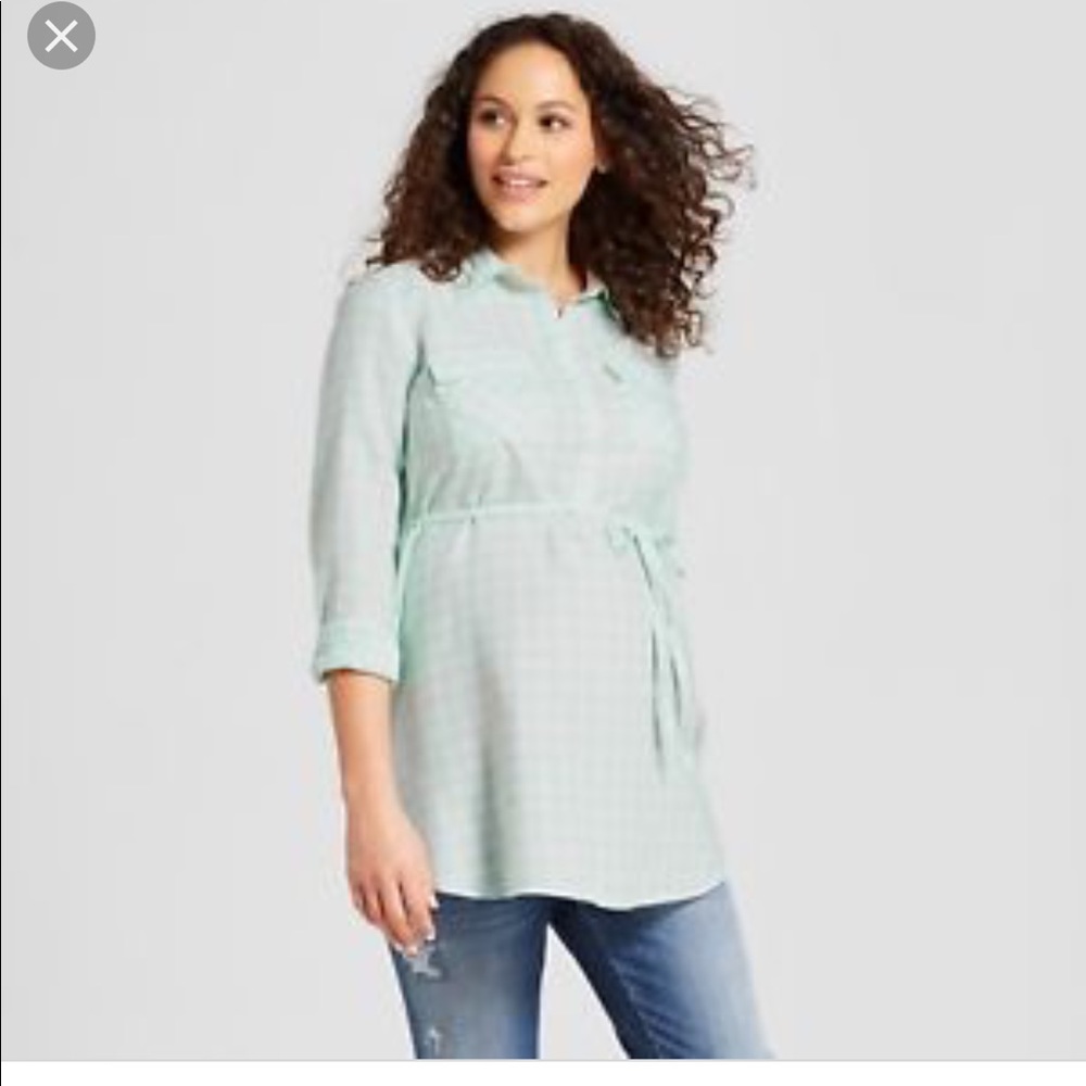 Plaid Maternity shirt with front tie
